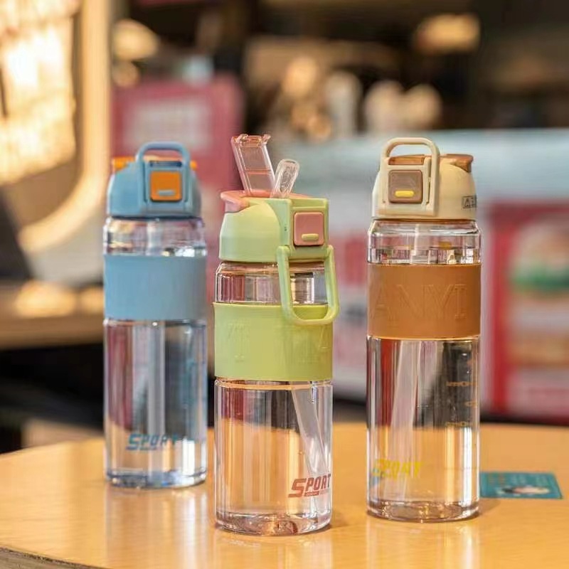 FUENTE Fábrica Tianyi 0947 taza de plástico transparente fresco cubierta de cuero taza de plástico taza de agua de paja taza de agua de Estudiante Adulto
