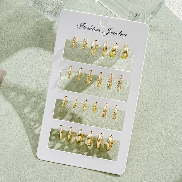 Cross-border New European and American Personality Temperament Creative C- type Drill Earrings 12 Piece Set Fashion Jewelry Advanced Sense Earrings