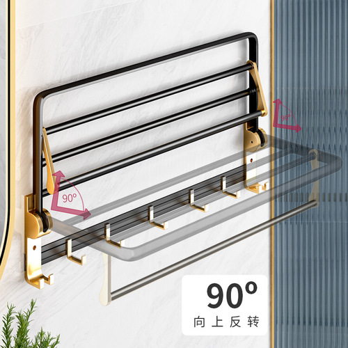 Towel rack bathroom punch-free light luxury black gold thickened toilet towel bathroom hardware pendant bathroom storage rack