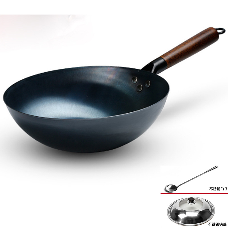 Zhangqiu hierro sartén insignia oficial hecho a mano anticuado wok no recubierto antiadherente hogar estufa de gas wok olla especial