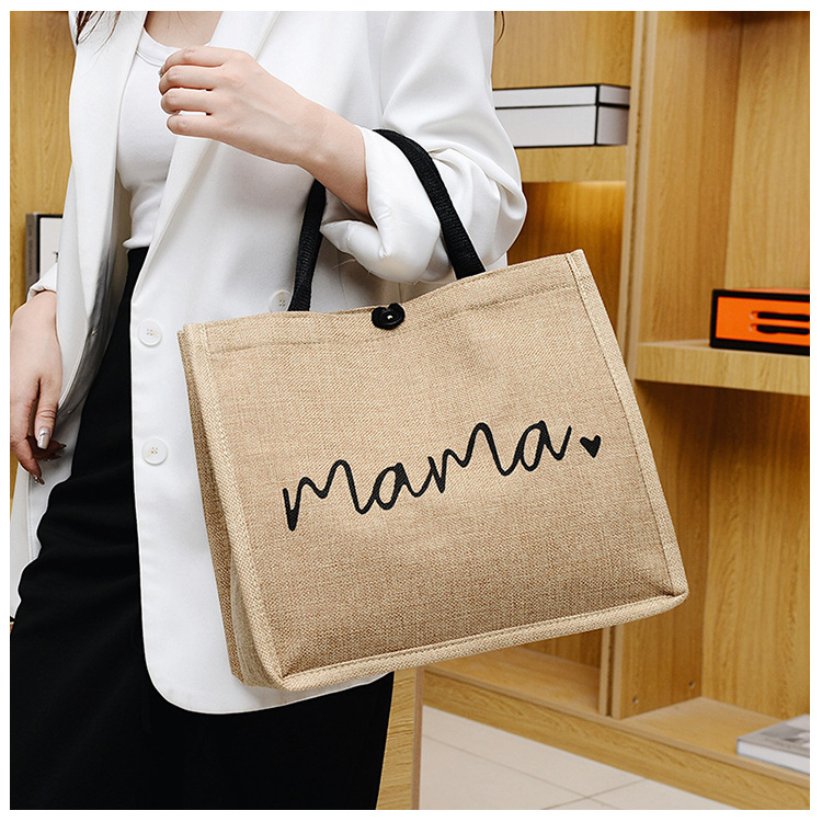 Letter Pattern Spring&Summer Season Women's Vintage Style Letter Cotton And Linen Shopping Bags