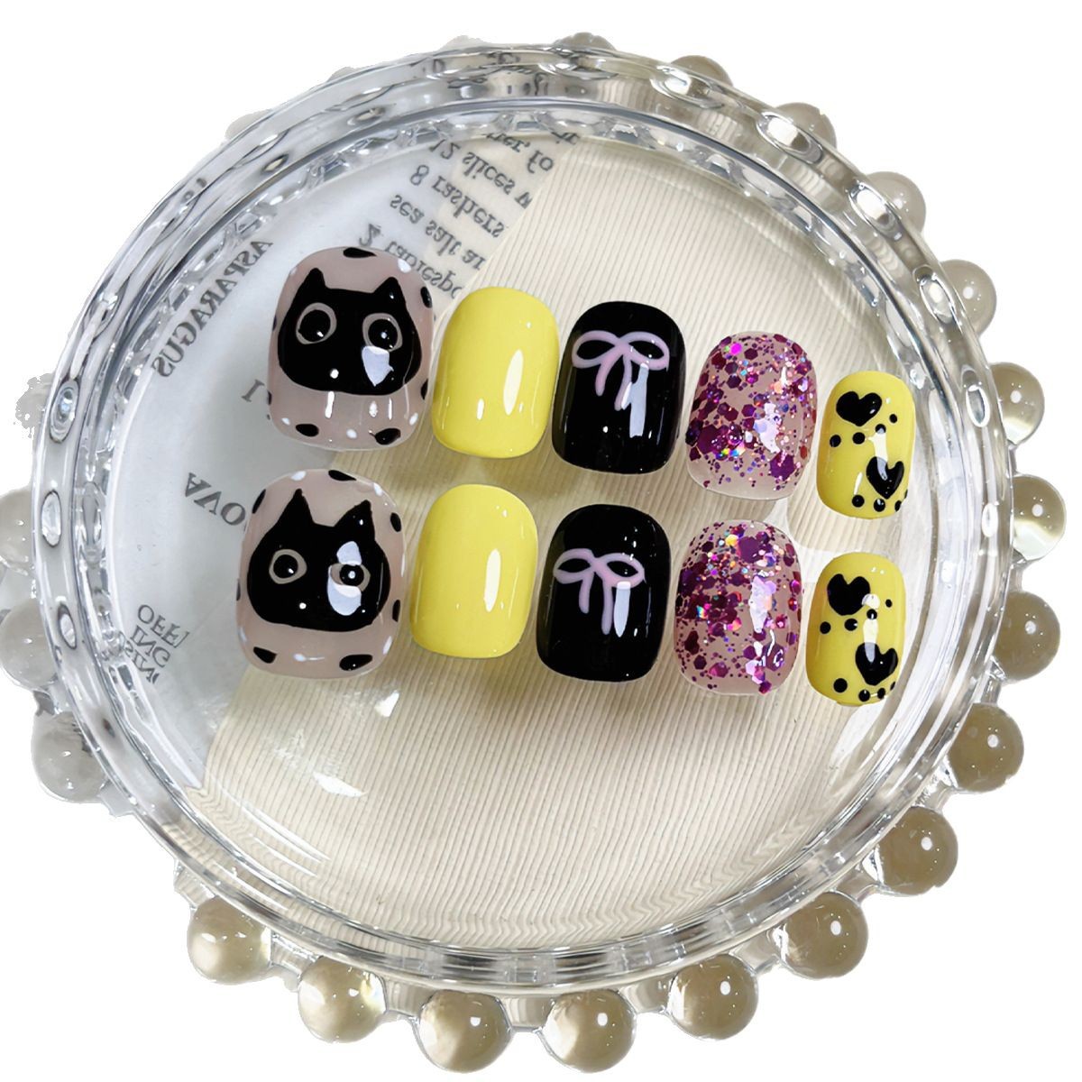 Gato de azúcar moreno armadura de vestir hecha a mano linda chica viento gato pintado a mano puro ojo de gato uñas postizas pegatinas de uñas al por mayor