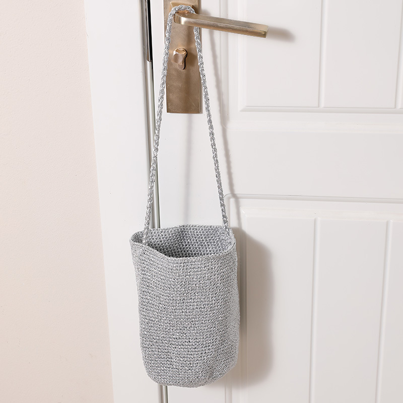 Fashion Shiny Line Single Shoulder Bucket Straw Woven Bag New Casual Solid Color Woven Bag For Women Beach Vacation Bag - Thumbnail 6