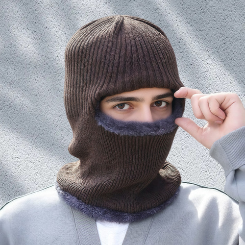 Winter face mask, thick outdoor warm cycling cap, windproof and cold-resistant, neck gaiter, knitted woolen hat, round top