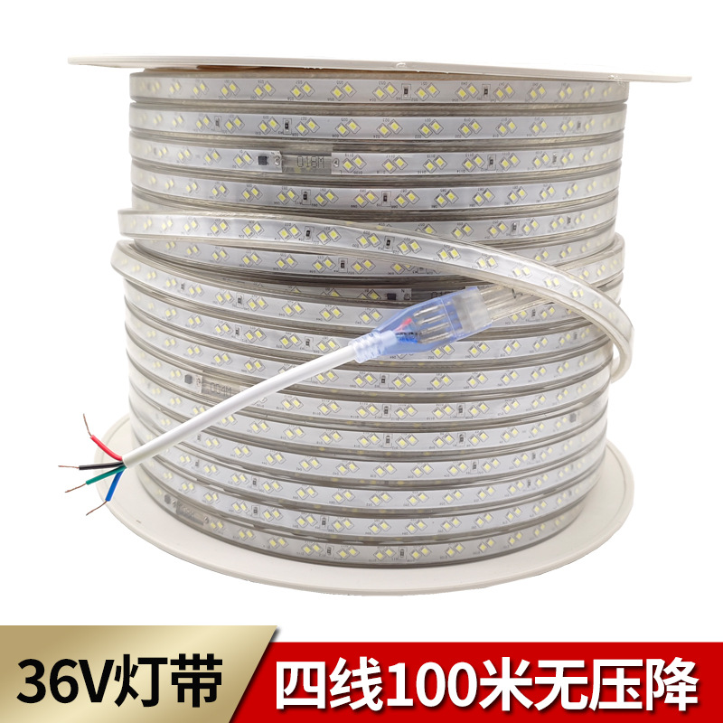 36V灯带2835斜双排120灯斜三排180灯单头通电100米隧道造船厂照明