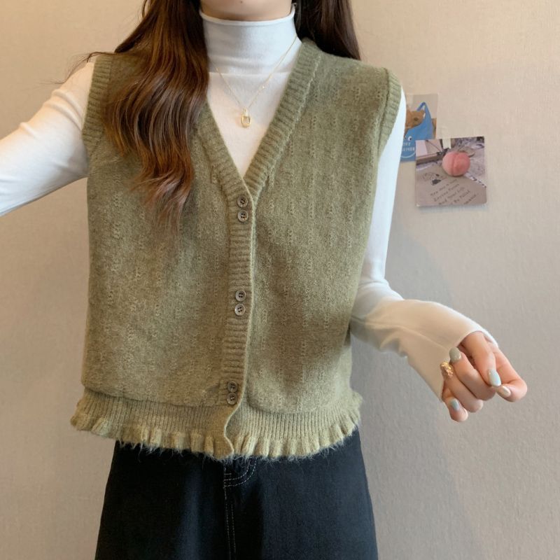 秋装毛衣马甲针织开衫女2025春秋新款边短款背心外搭毛线马夹直发|undefined