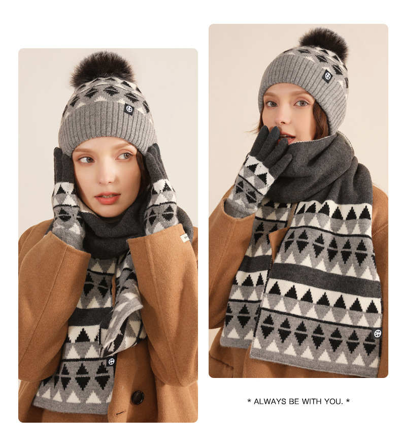 Winter Neues Produkt Japanische Strickhandschuhe Schals Mützen 3-teiliges Set aus warmer und kältebeständiger Wolle mit Modeaccessoires Weihnachtsgeschenk_voghion.com