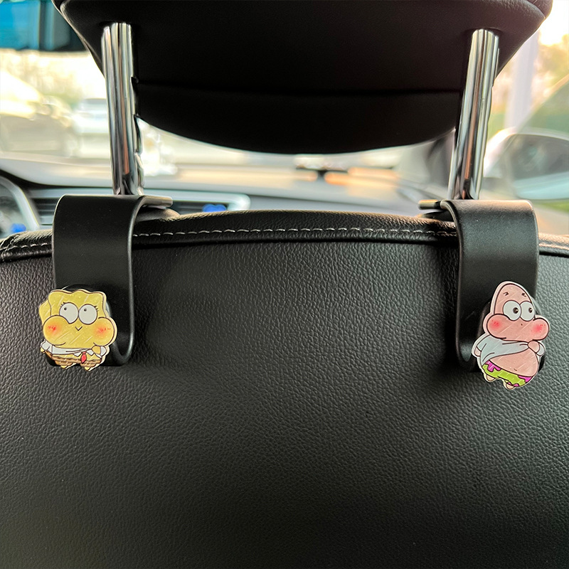 Gancho de coche, gancho trasero del asiento trasero, suministros de coche, soporte de carga, lindo Bob Esponja, dibujos animados
