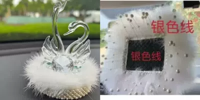 Car ornaments | Dashboard Safe Journey Car Decoration - elegant-swan-mink-fur-ornament-pearl-rectangular-fine-wool-cushion