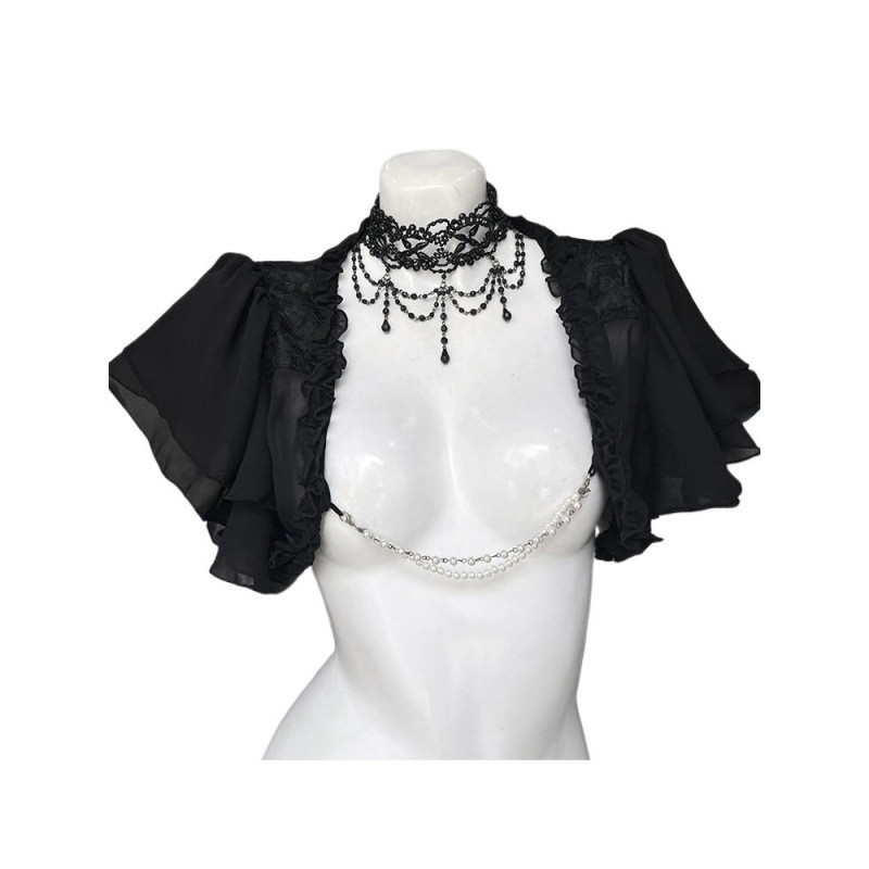 Black Gothic Style Vintage Lolita Dress Black Cardigan Two-piece Set Women's Summer New