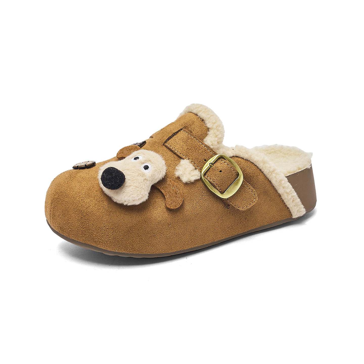 Augu Lion Dengjia veludo Bocken zapatos mujeres 2025 nuevo invierno agujero de fondo grueso agujero de cabeza media zapatillas de un pie zapatos de algodón