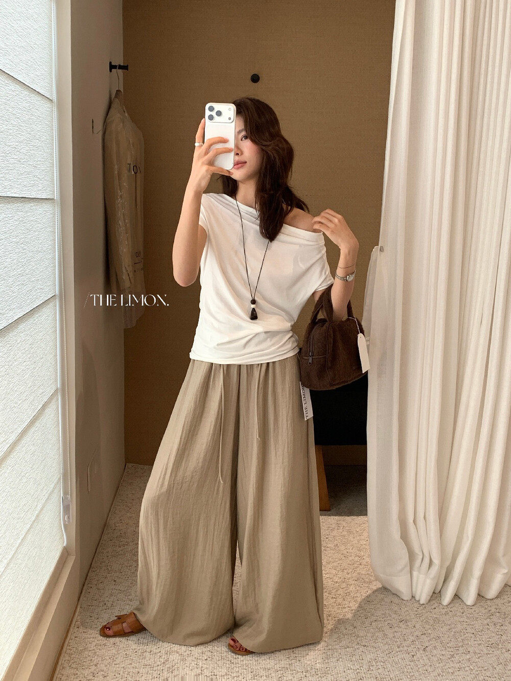 Quần culottes ống rộng cạp chun rút dây chất liệu linen mùa hè — Vàng nhạt, màu đen, trắng ngà, màu hồng chi tiết 14