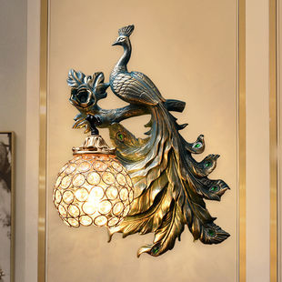 American Retro Peacock Wall Lamp European Style Living Room Bedroom Bedside Background Wall Creative Decorative Wall Lamp