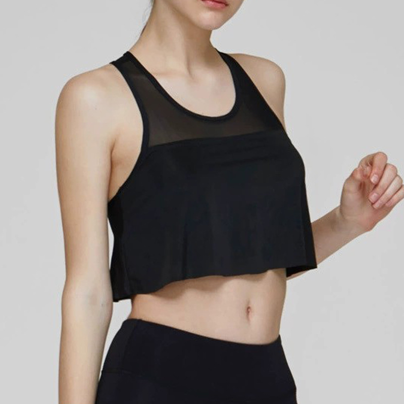 Chaleco de yoga de comercio exterior costura de malla para mujer alta elasticidad y secado rápido elegante con almohadilla para el pecho top de entrenamiento de baile de fitness deportivo