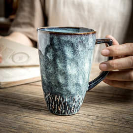 繁星窑变釉V形高杯不规则复古欧式陶瓷马克杯咖啡杯跨境出口杯子
