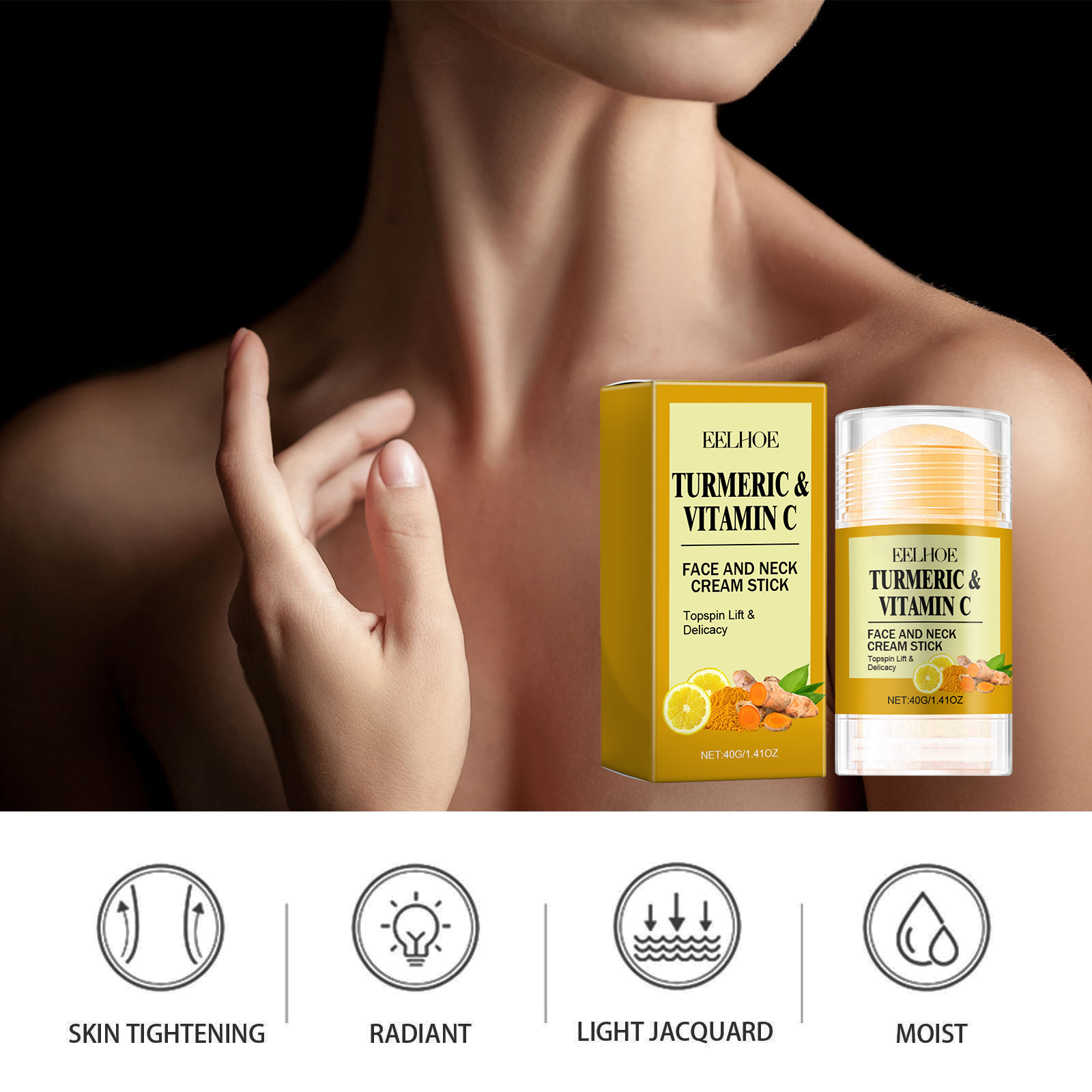 Bâton de crème pour le cou et le visage au curcuma EELHOE pour soulever, raffermir, réduire les rides, soins du visage, hydrater et_voghion.com