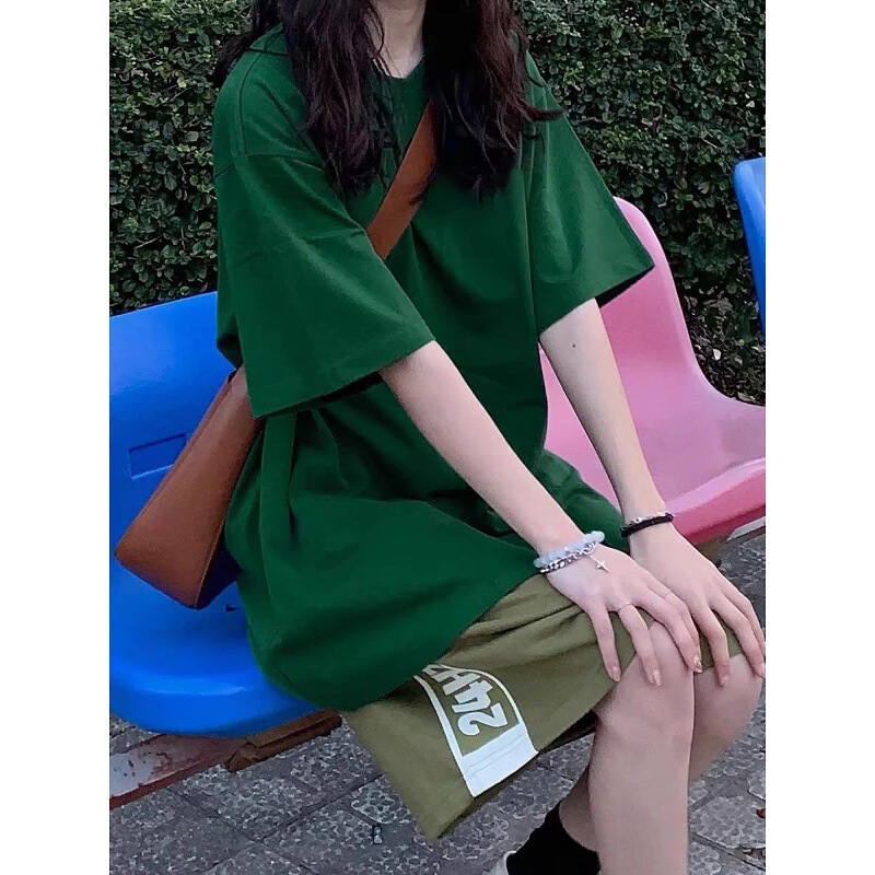 American Retro Forest Green 300g Short-Sleeve T-Shirt for Women, Summer 2026, Loose Fit, Pure Cotton, Versatile Top, Trendy on Instagram