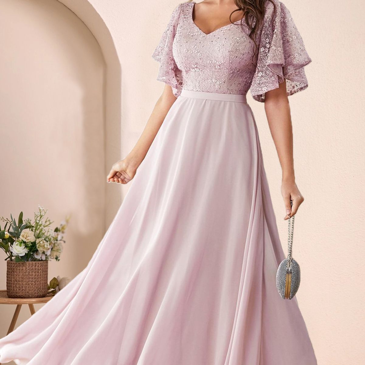 European and American Evening Dress New Lace V Neck Backless Hot Diamond Elegant Evening Dress Party Dress Bridesmaid Prom Dress