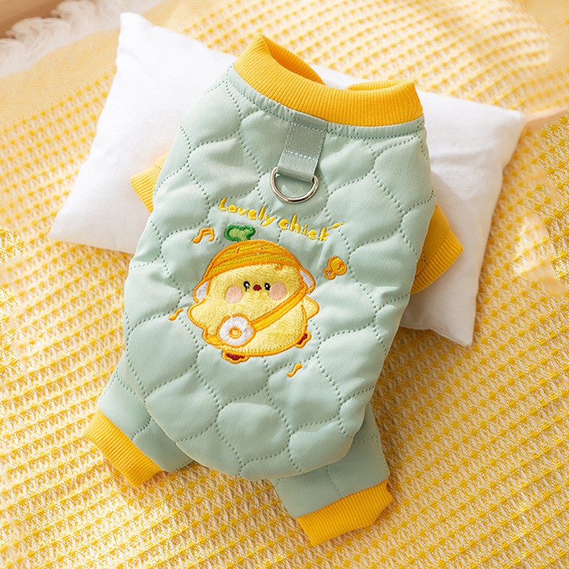 Perro de otoño e invierno, bolsillo de algodón acolchado cálido grueso, chaqueta acolchada de algodón de cuatro patas, gato Teddy Bichon, ropa para perros