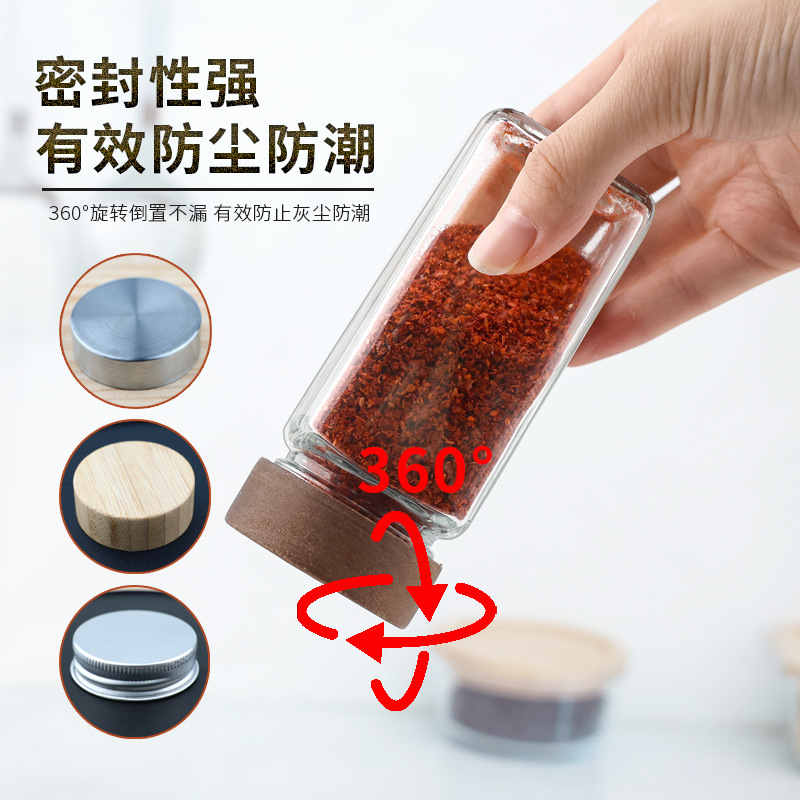 Botella para condimentos de 120ml, tarro cuadrado de vidrio transparente para condimentos, tarro portátil para condimentos para barbacoa, tarro medidor para condimentos para el hogar