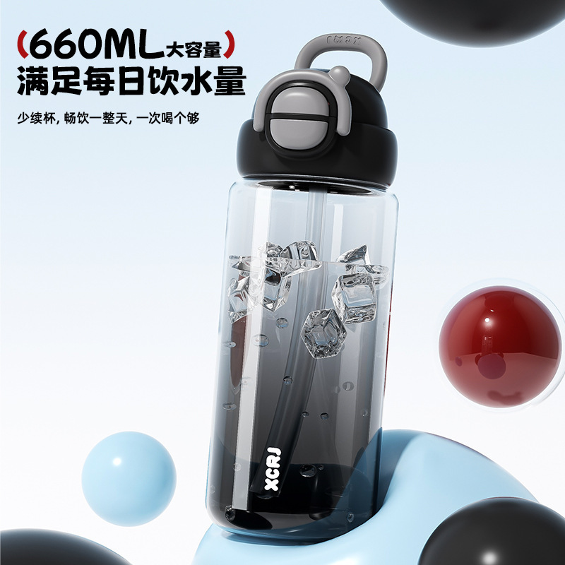 Simple Student School Straw Cup, Large Capacity Water Cup, High-Looking Summer Student Portable Water Bottle Cup, Plastic Cup