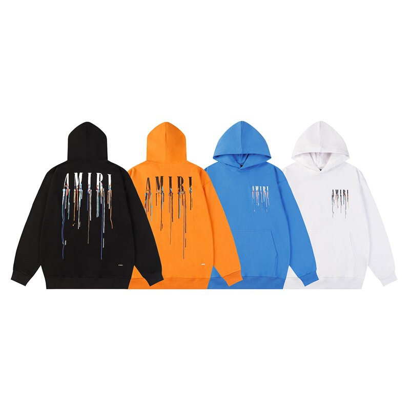 AMIRI New Color Splash Lacquer Alphabet Printing Meichao High Street Men's and Women's Loose Casual Fashionable Hooded Sweatshirt