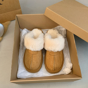 Cross-Border Flat Low-Top Northeast Snow Boots for Women 2025 Winter Fleece-Lined Warm Slip-On Toe-Cap Half-Slip Cotton Shoes