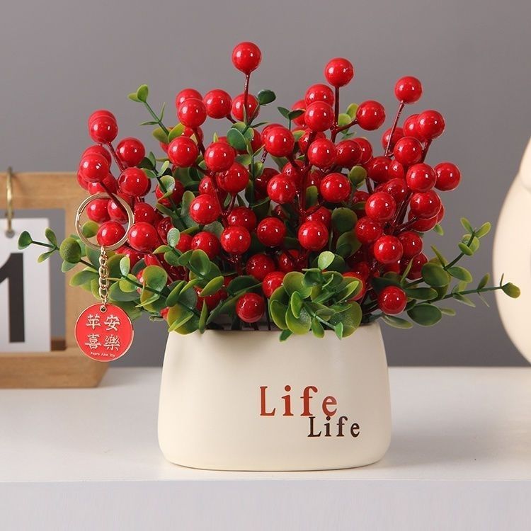 仿真红果发财果life瓶装饰平安喜乐乔迁大吉喜庆花艺新年装饰花艺|undefined