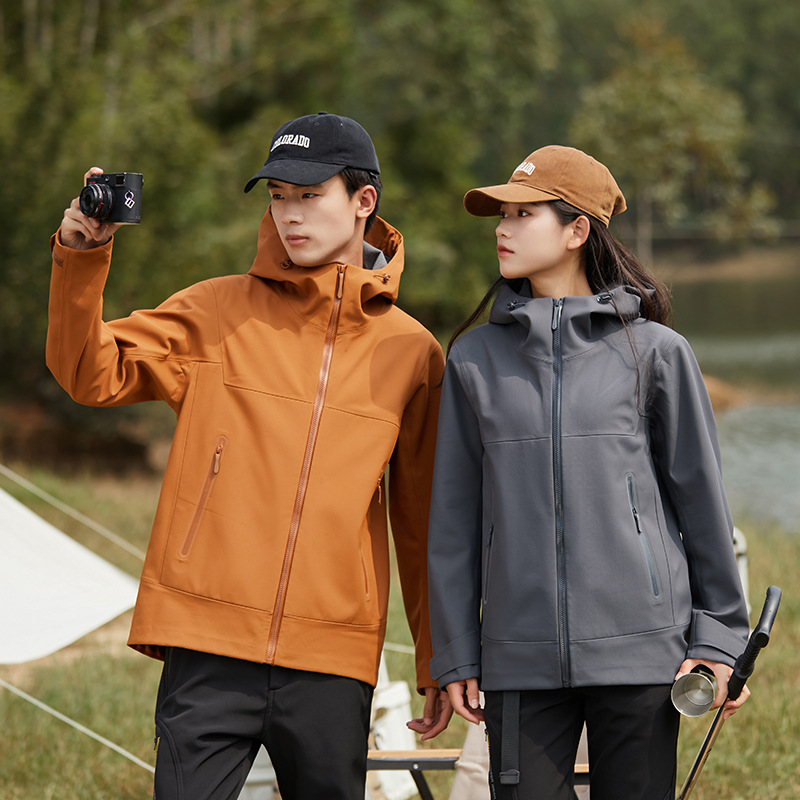 Hong Kong Style Unisex Sports Outdoor Windproof and Waterproof Hooded Heat-Sealed Softshell Mountaineering Jacket