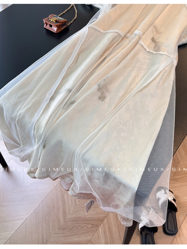 レトロなハイエンドの新しい中国風の V ネック夏怠惰なルーズ国民風ロングスカート二層ガーゼ妖精ドレス女性|undefined