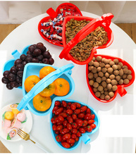 家用桃心水果盘手提果盘客厅双层果盘创意折叠果盘塑料水果盘干果
