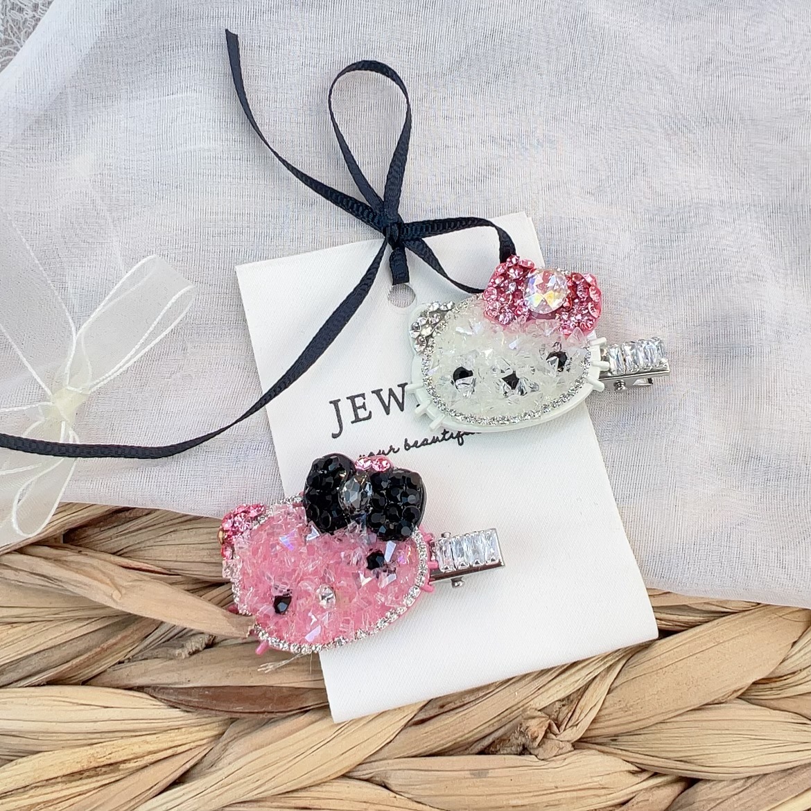 韓版新款KT水鑽高級感蝴蝶結髮夾甜美可愛卡通劉海夾鴨嘴夾髮飾女