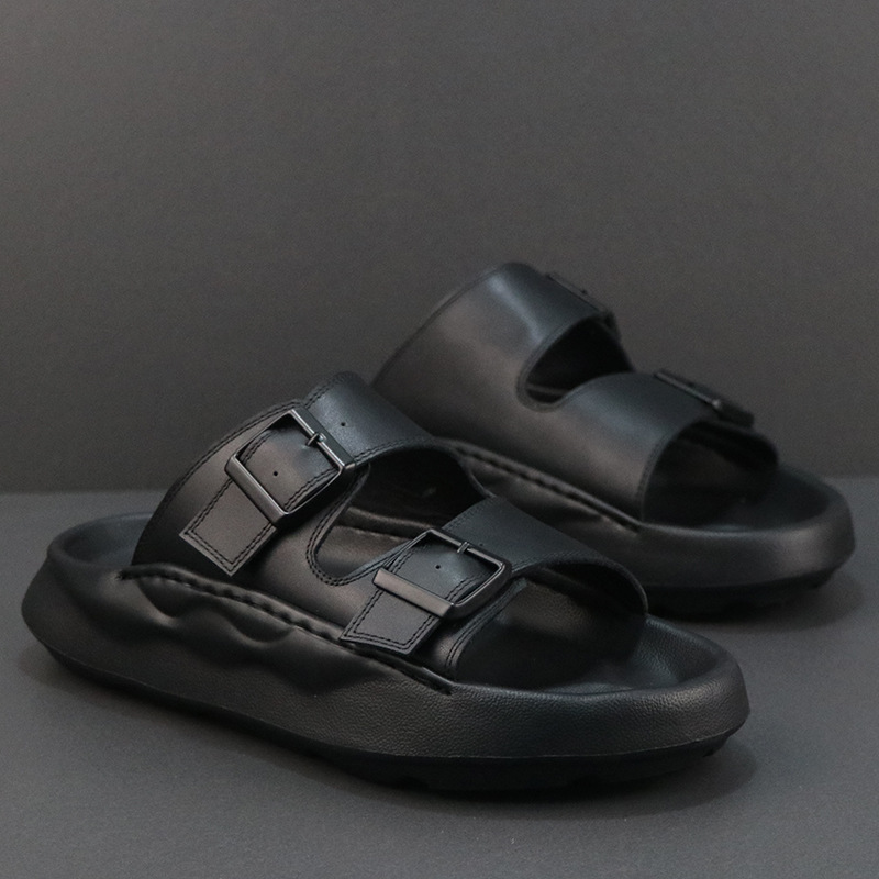 남성용 슬리퍼, 세련된 여름 의류 인터넷 연예인 정품 가죽 비치 신발 샌들 미끄럼 방지 데오도란트 초경량 간단한 슬리퍼