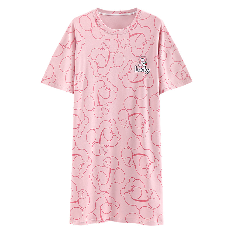 Nuevo Camisón de algodón de manga corta de verano con almohadilla en el pecho de las mujeres Mediados de longitud más tamaño dulce de dibujos animados de algodón Ropa para el hogar de las mujeres