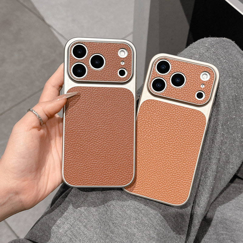 Lychee Leather Texture Suitable for iPhone 17 Pro Max, Fashionable and Trendy Skin-Feel Phone Case, Apple 16 Precision Hole Protective Cover