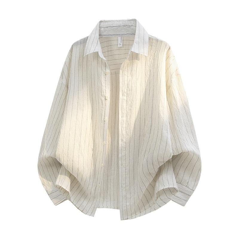 Nasa Linen Vertical Striped Long-Sleeved Shirt Men's Summer Trendy New Style Breathable Lightweight Loose Sun Protection Shirt Men's Clothing
