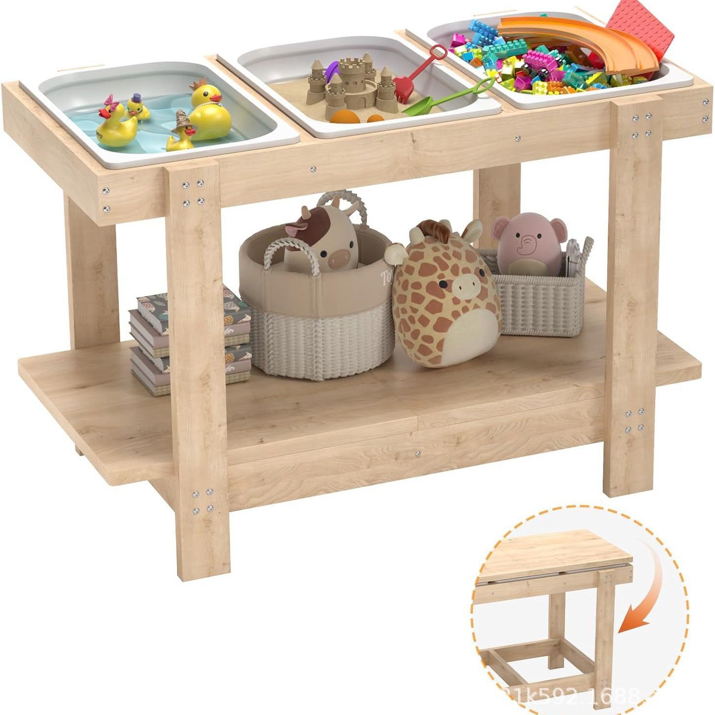 Solid Wood Toddler Sensory Table Children's Activity Table Foldable Storage Box Indoor Montessori Children's Game Water and Sand Table