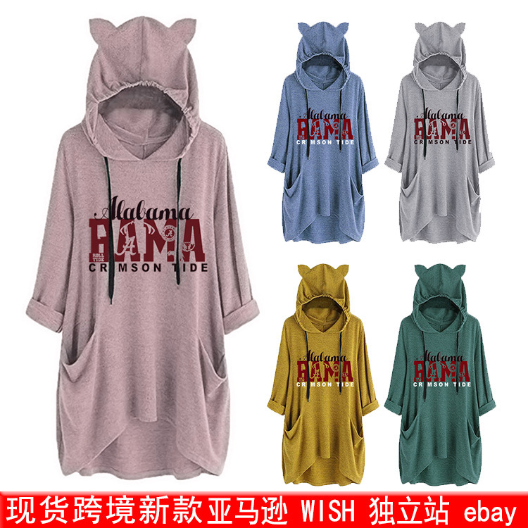 New Century Clothing Independent Station Amazon Cat Ear BAMA Letter Cute Ladies Hooded Sweater New Century Clothing Independent Station Amazon Cat Ear BAMA Letter Cute Ladies Hooded Sweater