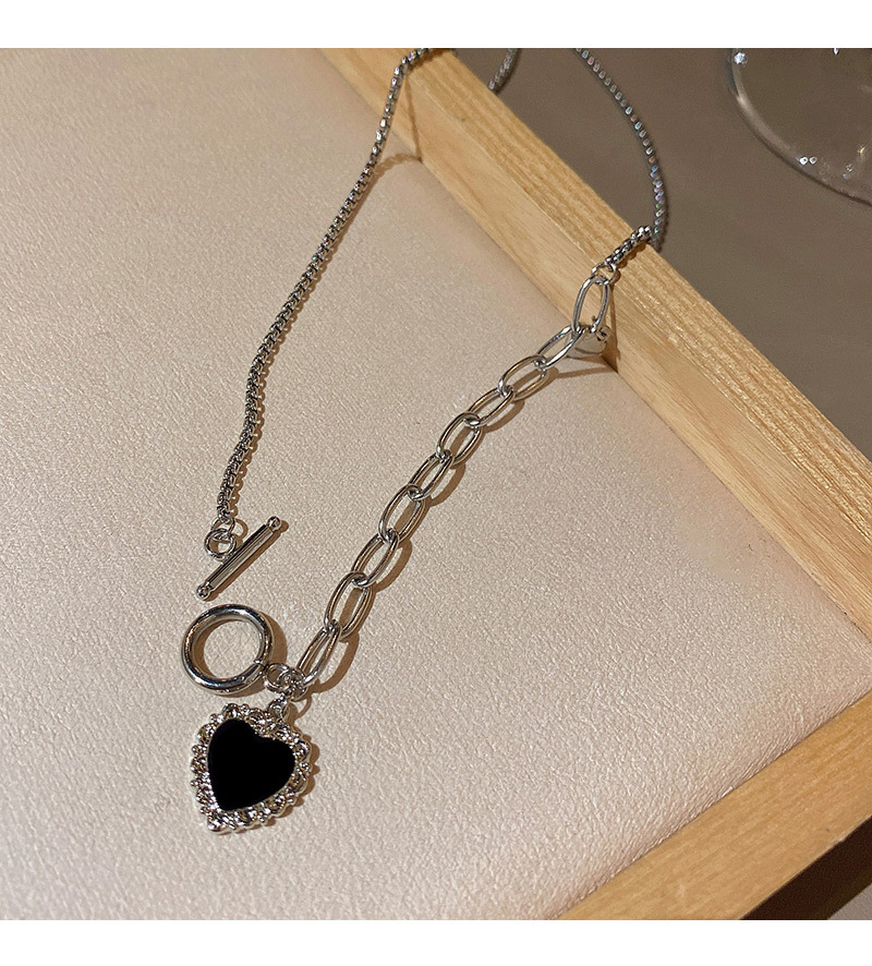 Fashion Heart Shape Titanium Steel Enamel Rhinestones Pendant Necklace