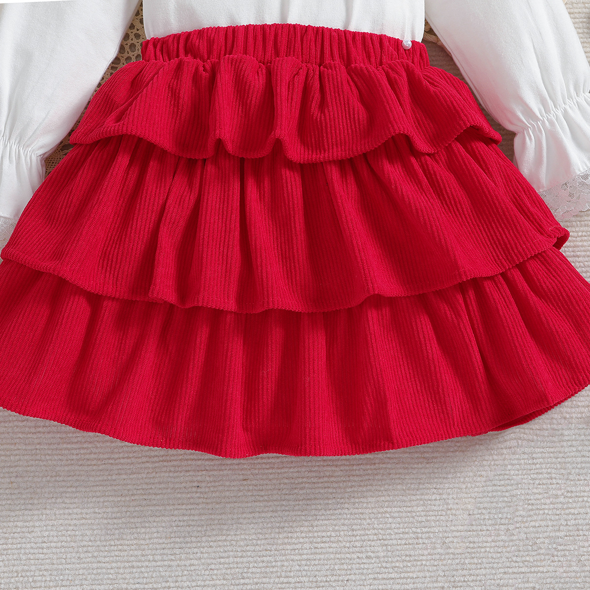 Girls Lace Top And Corduroy Skirt Set For Autumn Outfits_voghion.com