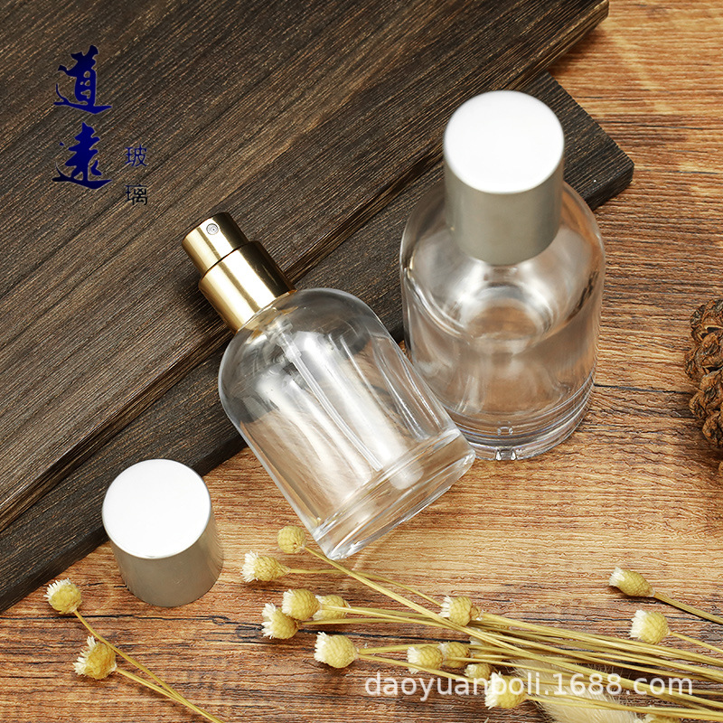 现货实验室香水瓶 透明玻璃瓶喷雾瓶50ml 圆形化妆品分装瓶100ml