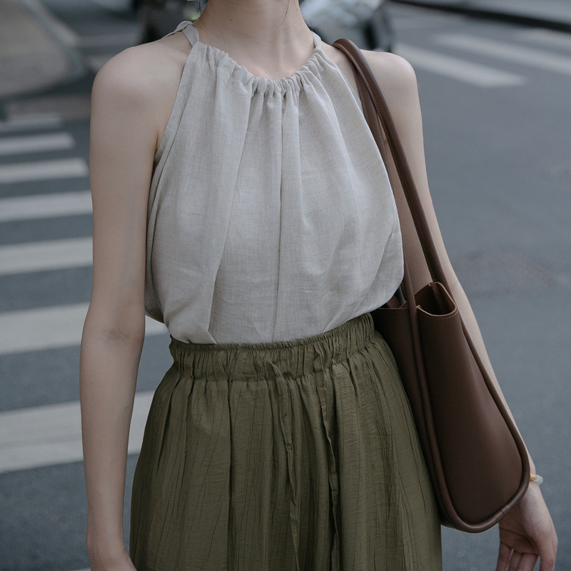 Cotton Linen Loose Sling Summer Outer Wear New Design Sleeveless Top Chic Bottoming Neck Sling Vest Cotton Linen Loose Sling Summer Outer Wear New Design Sleeveless Top Chic Bottoming Neck Sling Vest