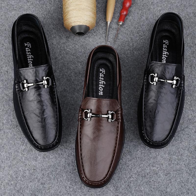 Zapatos de cuero para hombres, zapatos de negocios británicos, zapatos transpirables, zapatos casuales suaves, zapatos de pie para hombres, zapatos planos.