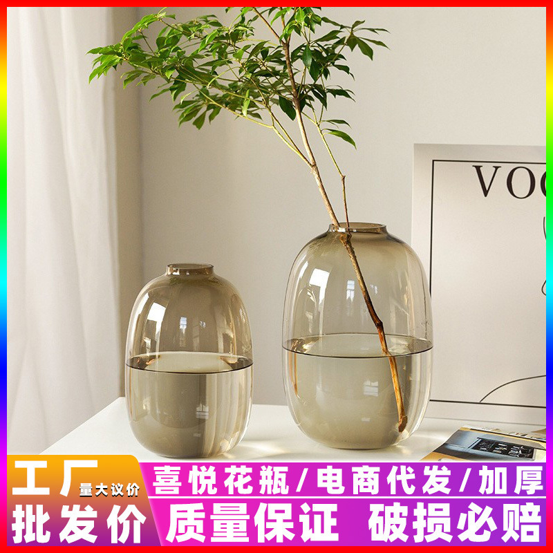Marquis Wood Vase Glass High-end Nordic Art Ornaments Living Room Light Luxury Ins Large Belly Hydroponic Plant Utensils