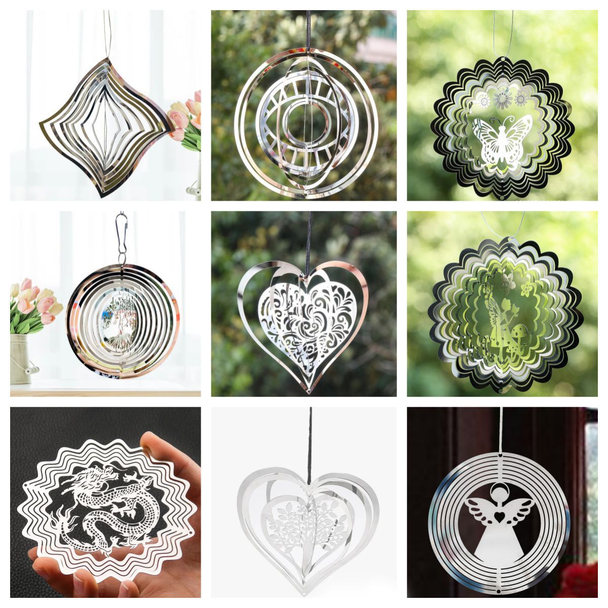 Nordic Style Mandala Reflection Spinner Hanging Ornament Metal Wind Chime Etched Stainless Steel Sheet Carving_voghion.com