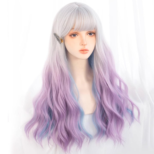 Cross-border European and American wigs for women cos gradient color long straight hair 60cm 260g salty or sweet cool style wig
