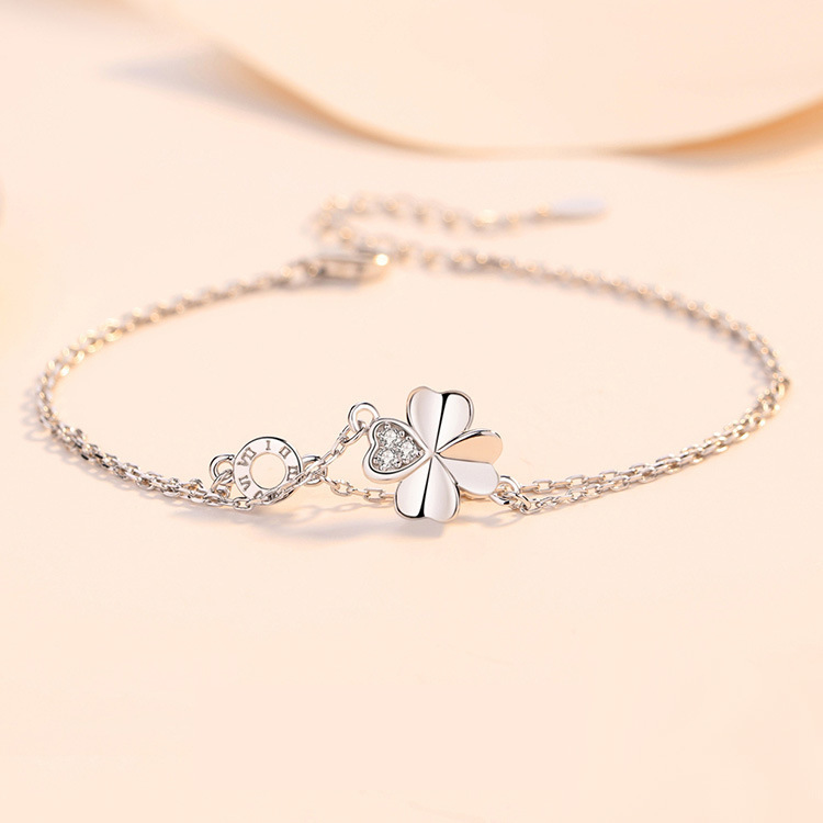 Ferris Wheel Pure Silver Lucky Four-Leaf Clover Bracelet for Women Sterling Silver Niche Design High-End Versatile National Style Accessories Wholesale