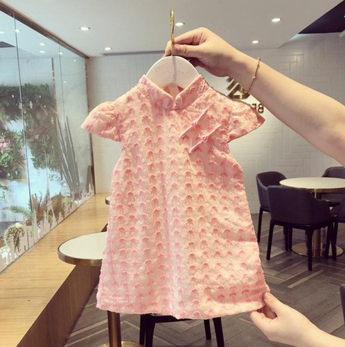 Girls Dress  Thin Children's Summer Style Doll Collar Cherry Small Fresh Baby Baby Dress Trendy