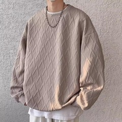 筋肉感の底のシャツの男性の春と秋のゆったりとしたカジュアルな大きいサイズの丸首の長袖のパーカーの高級感の中で服をかけます。