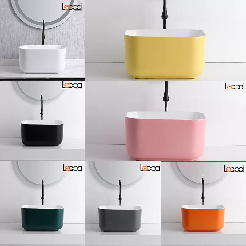 跨境 台上盆方形陶瓷洗手盆洗面盆洗脸池洗漱一体艺术盆深盆彩色